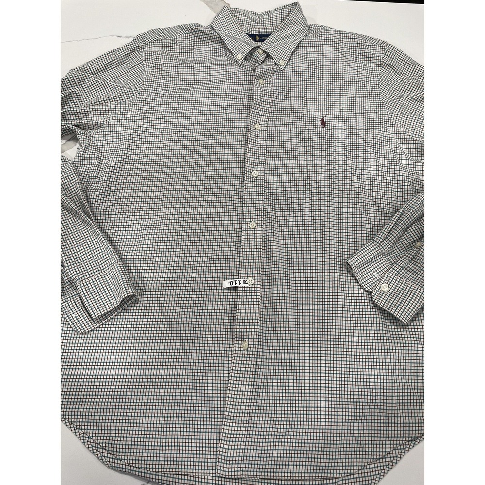 Ralph Lauren Shirt Mens XL Green Brown Plaid Button Up AK38